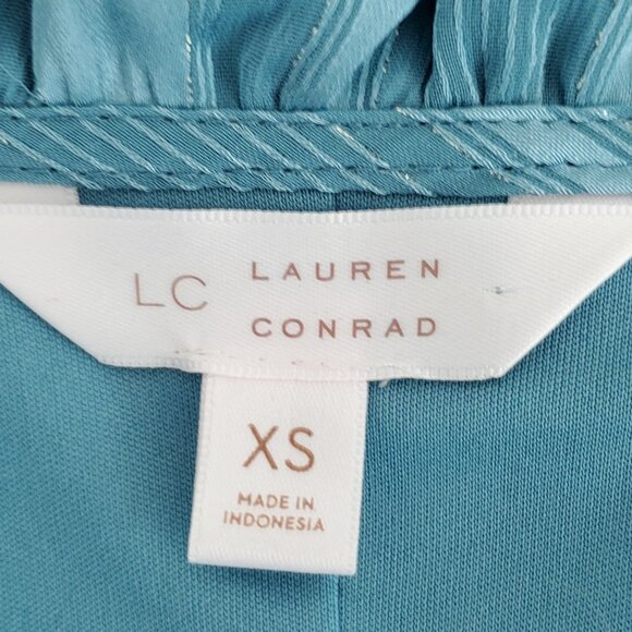 LC Lauren Conrad Feminine Pullover Bell Sleeve Turquoise Top Blouse Size XS - Picture 11 of 14